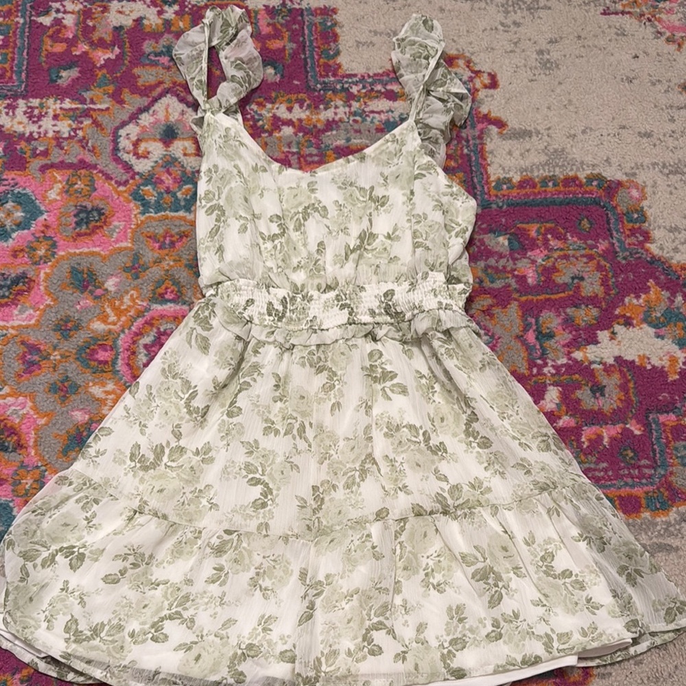 Floral Green and White Dress/Romper with shorts